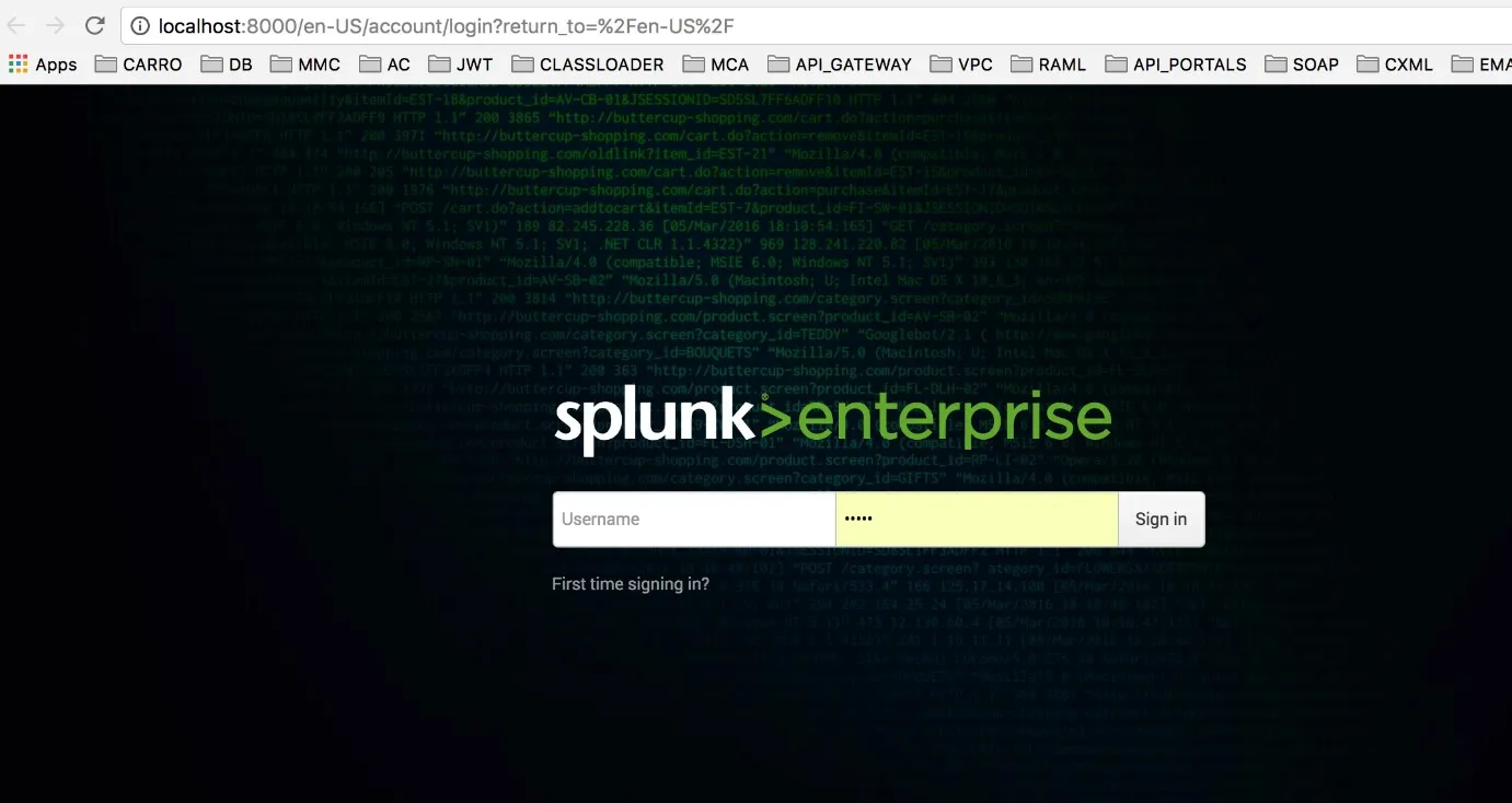Splunk Credentials Login Screen
