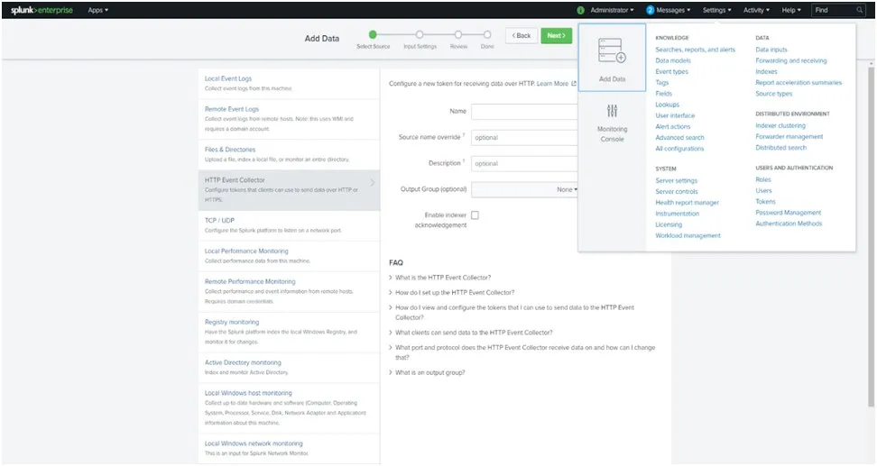 Splunk Settings Data Inputs
