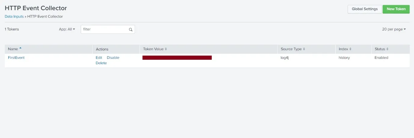 Splunk Token Value Generated