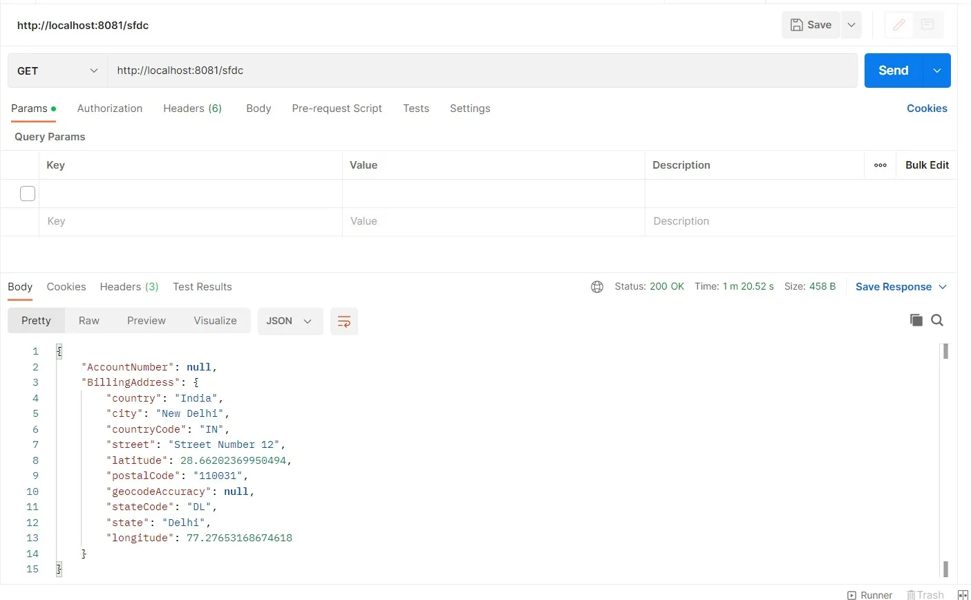 Postman Request and Output Payload Response