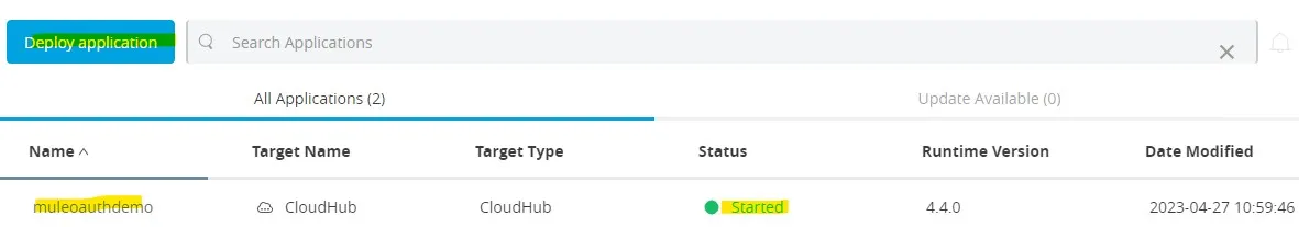 OAuth Provider Application Successfully Running on Cloudhub