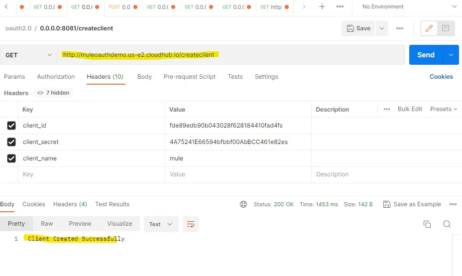 Registering Client via Postman Request to Create Client Endpoint