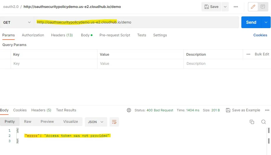 Testing without token returns 401 Access token was not provided