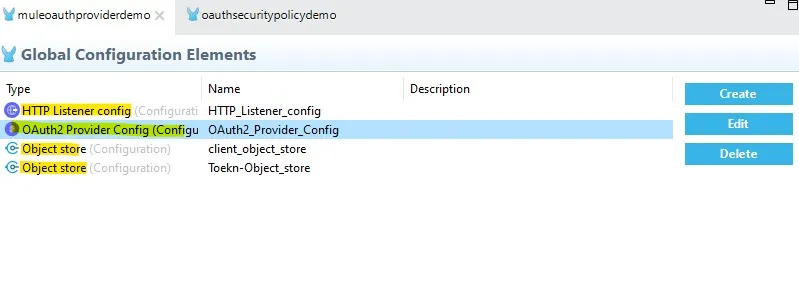 Global Elements Configuration Tab in Anypoint Studio