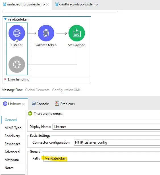Validate Token Operation Dragged to Flow in Anypoint Studio