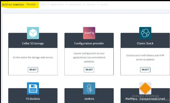 Add-on selection catalog
