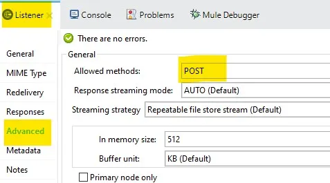 HTTP Listener configuration confirmation