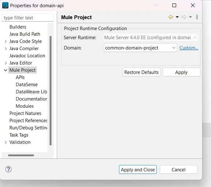 Select the domain project from the drop down.