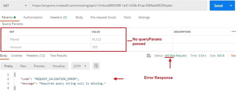 Testing with no query parameters returns 400 Bad Request