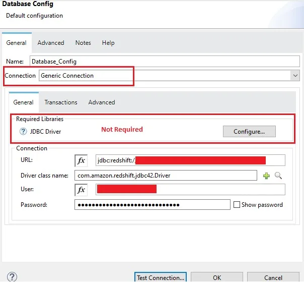 MuleSoft Database Config with Generic Connection for Amazon Redshift